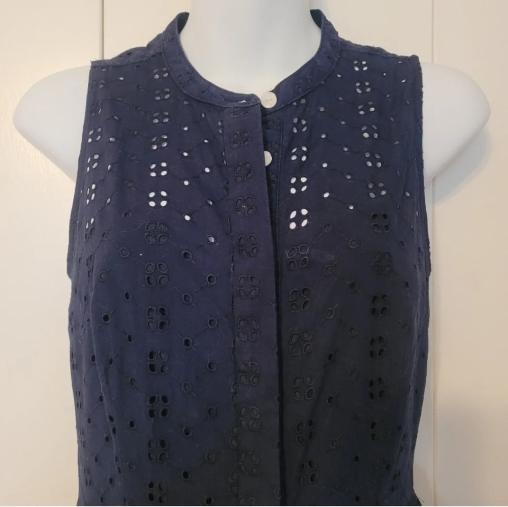 J. Crew Factory Navy Blue Eyelet Lace Sleevless Shirt Dress XXSMALL